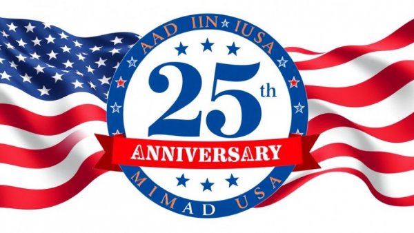 25th Anniversary 'Made in USA' logo with American flag.