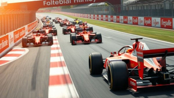 Formula One race cars competing on track in intense action.