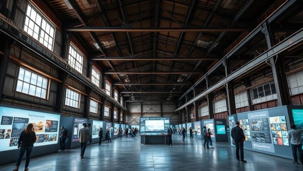 Adaptive reuse with AI reshaping industrial warehouse into modern exhibit space.