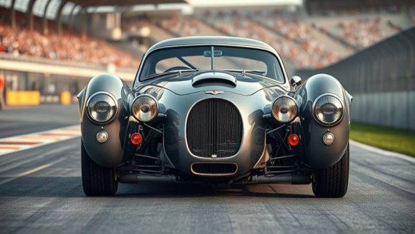 High-performance vintage racing car showing rear-mounted turbos performance on track.