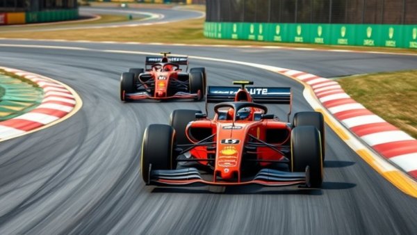 Intense Formula One 2026 race featuring two competitive cars on track.