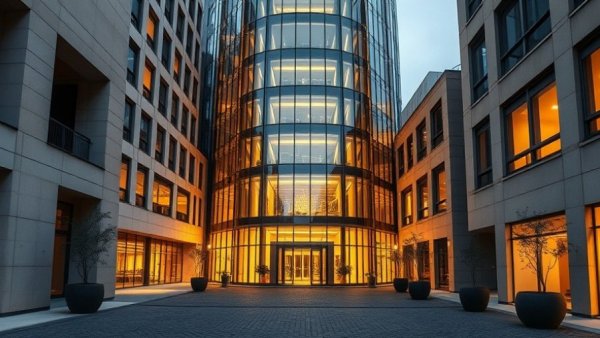 La Fondation Mixed-Use Complex with modern glass facade.