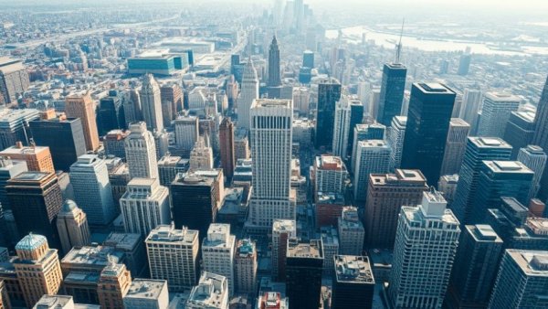 Abstract cityscape with puzzle pieces symbolizing AI-powered construction progress tracking.