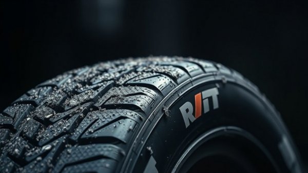 Close-up of a worn Formula One tire with debris.