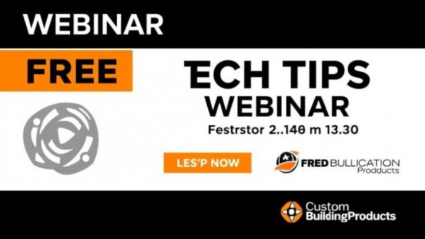 Tech Tips Webinar announcement by Custom Building Products.