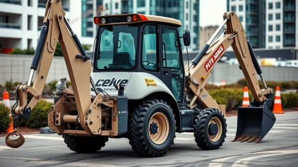 Backhoe with advanced sensor at construction site in urban setting.