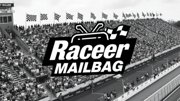 Racer Mailbag logo over monochrome IndyCar race crowd
