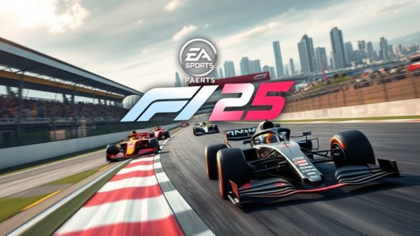 F1 25 racing game cover featuring Formula One cars with EA Sports logo.