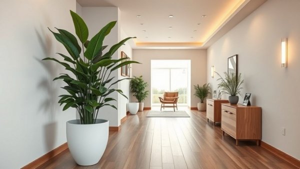 Modern funeral home design with plant and minimalistic style