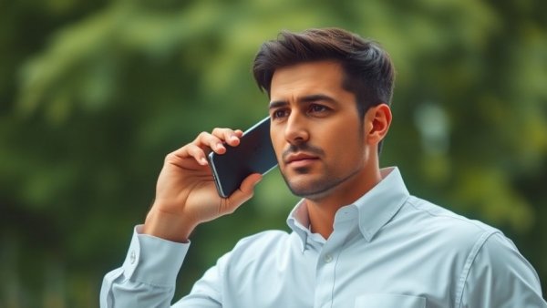 Focused businessman on phone amidst greenery, Mercedes F1 stake news.