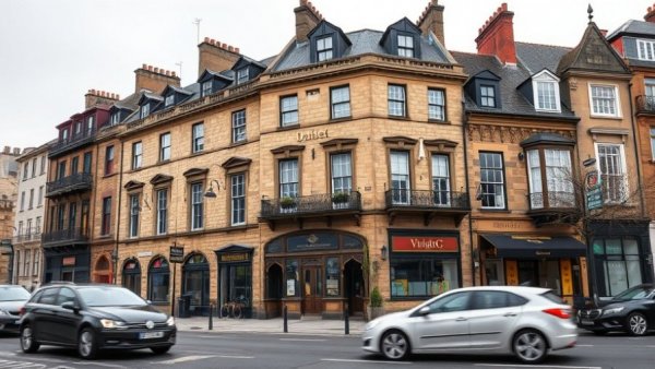 Charming historic townhouse in La Doyenne Renovation Project with cars passing by.