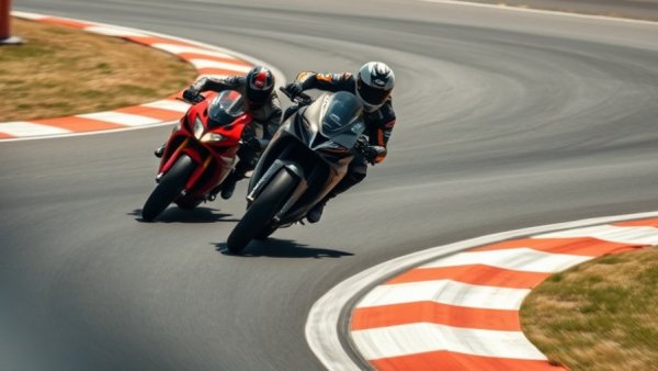 Aprilia threat to Ducati on a sharp track bend in intense race.