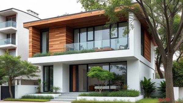 Armoua House design showcasing modern minimalist architecture with greenery accents.