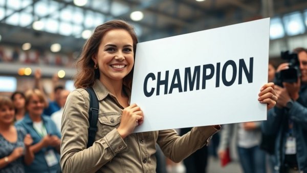 Doriane Pin F1 Academy champion holding a large victory sign in a racing arena.