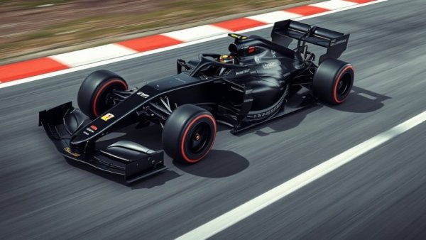 High-speed Formula One car racing on track with dynamic lighting.