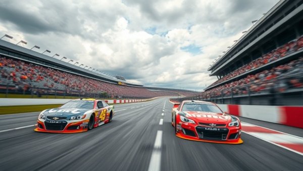NASCAR Charter System race cars on track during a competition.