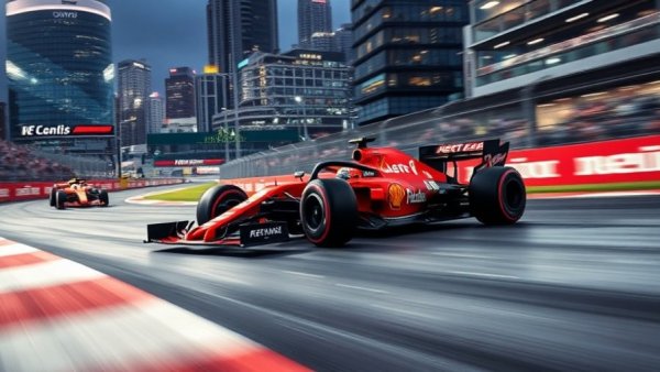 Formula One car racing on a track, emphasizing speed and strategy.
