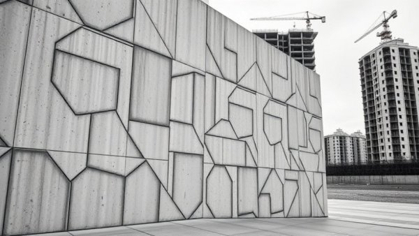 Luxury concrete wall with geometric patterns in urban environment