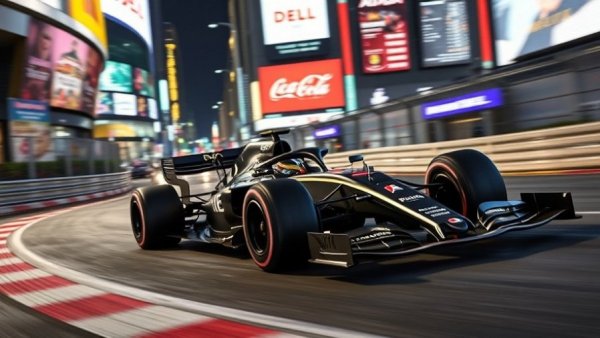 Kimi Antonelli at Las Vegas Grand Prix, cornering at speed on a night track.
