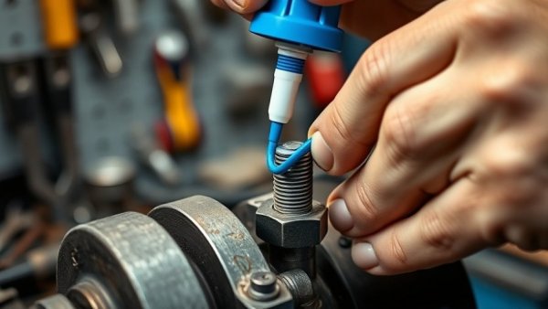 Applying threadlocker to bolts to prevent fastener failure in a workshop.