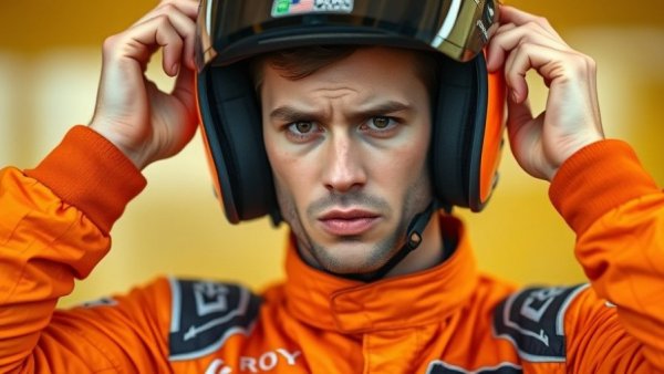 Formula 1 driver reacts to disqualification penalties in racing suit.