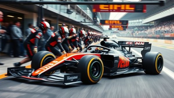 Formula one pit crew struggles with high-speed race car adjustments.