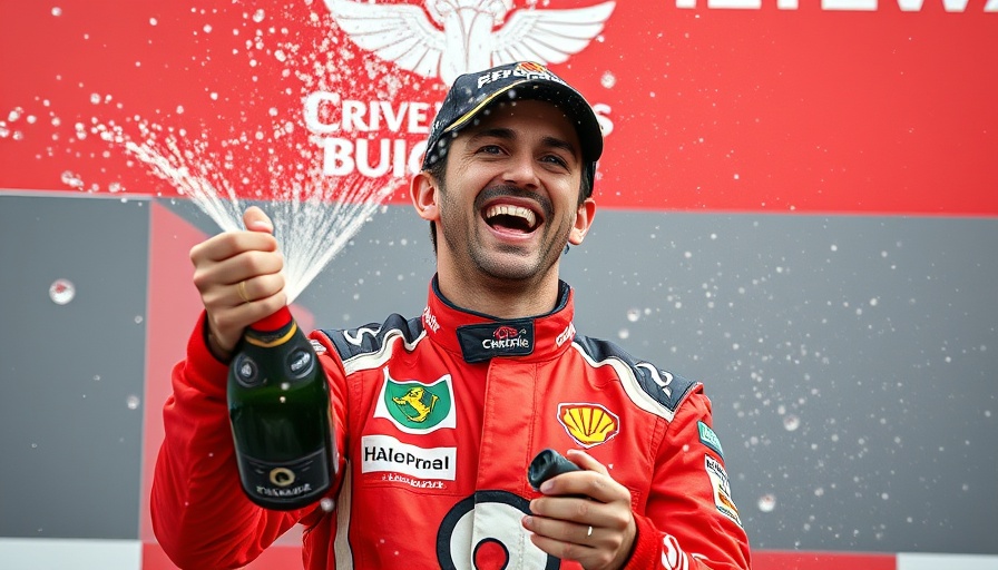 Race car driver celebrates podium with champagne spray