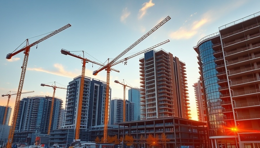 2025 Construction Industry Survey: urban building site at sunset.