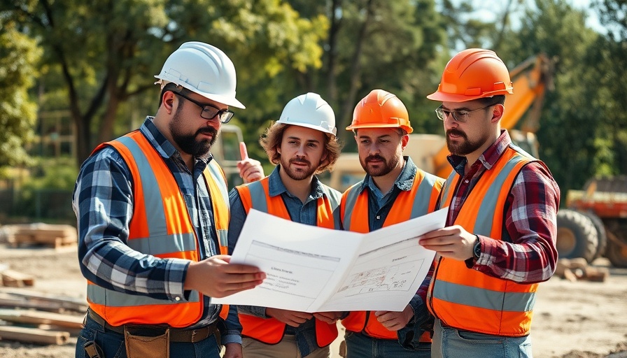Construction workers planning at job site, related to circular economy concrete contractors.