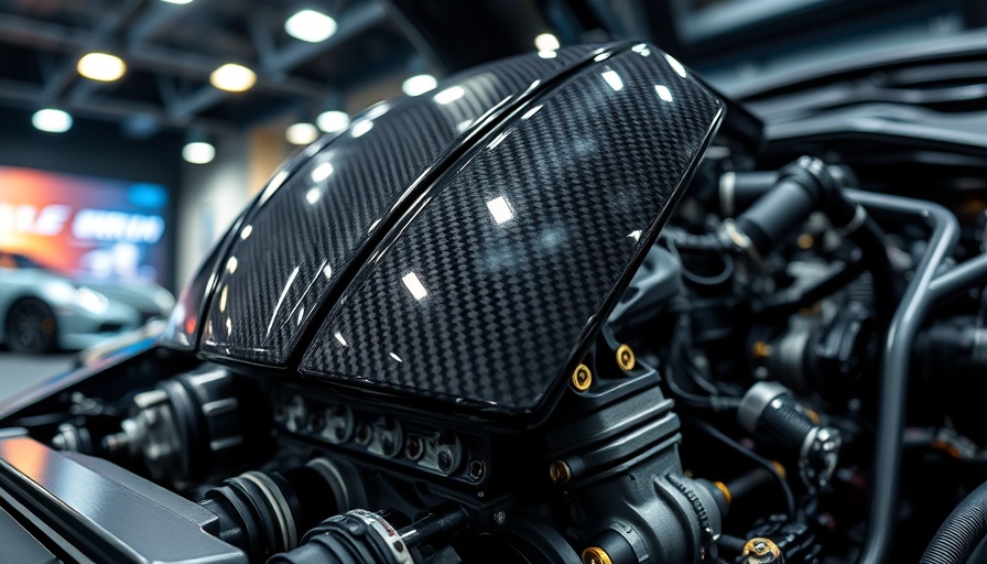 Carbon fiber automotive component in showroom display.