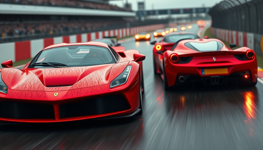 Ferrari strong car 2025 racing on wet track, showcasing performance.