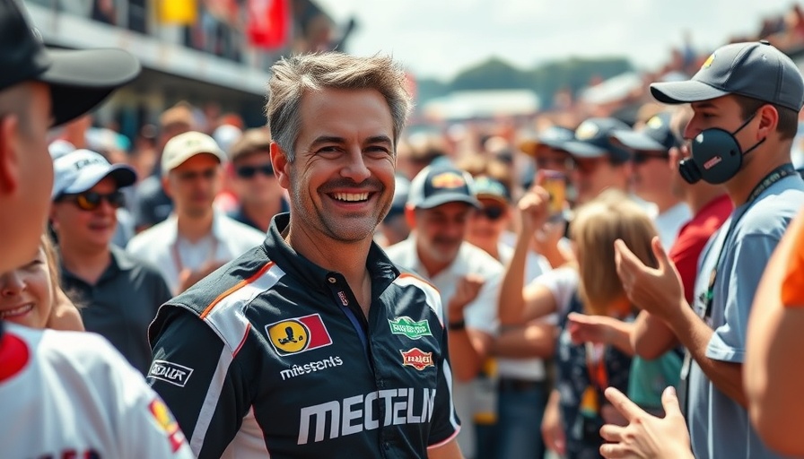 Formula 1 humor: Man from racing team joking with fans at event