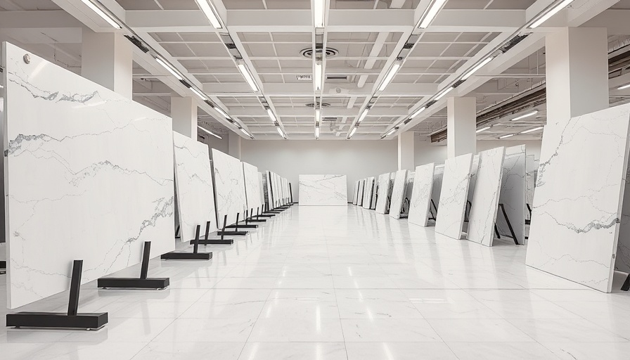 LX Hausys Charlotte location showroom with marble slabs.