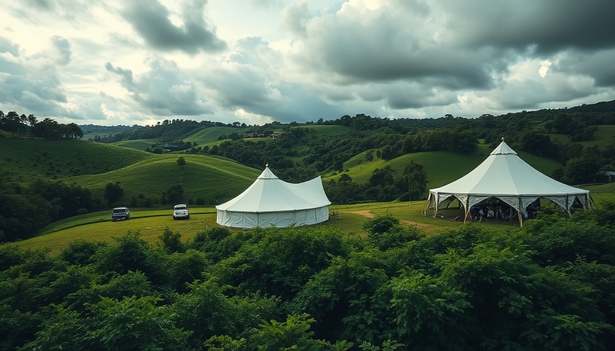 Khanong Phra Campsite landscape featuring large tents and rolling hills.