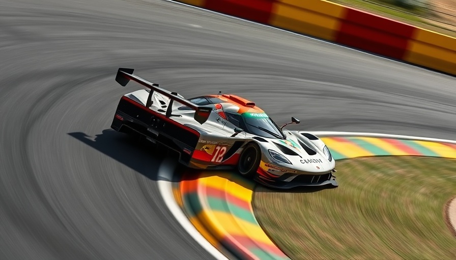 Racing car on Spa-Francorchamps track cornering.