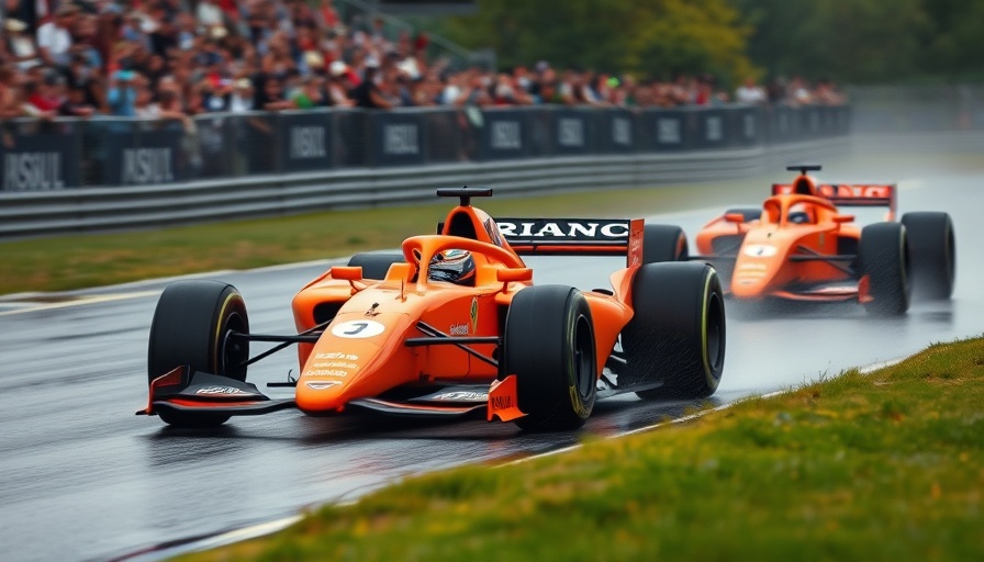 Intense Formula One cars racing towards victory.