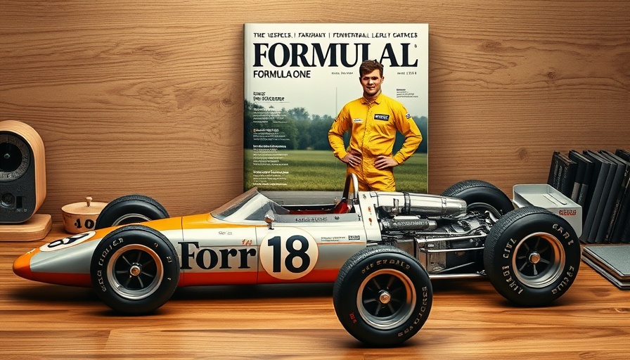 Vintage formula one magazine with classic race car on cover.