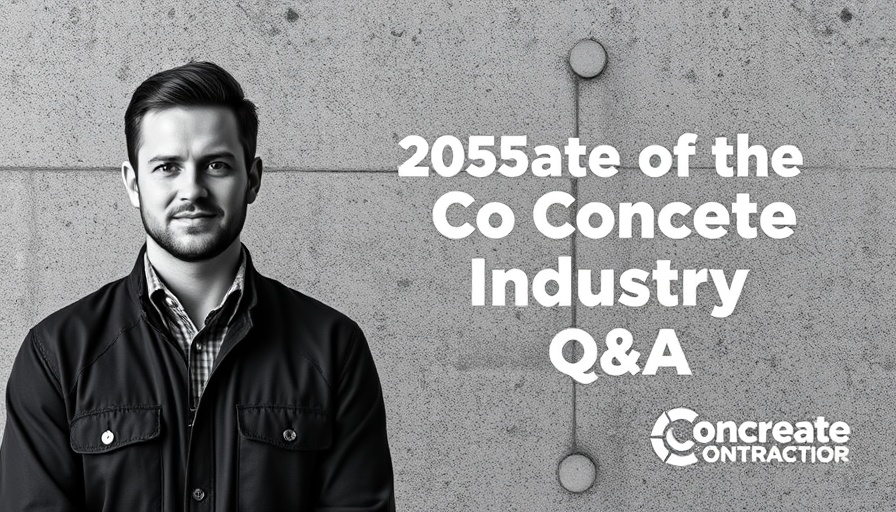 Concrete industry Q&A graphic with professional portrait and text.