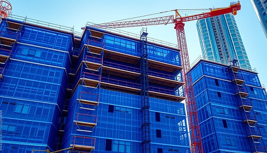 Advanced AI technology in concrete construction with blue formwork at site.