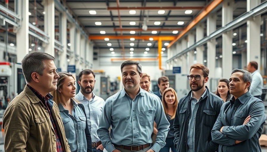 CNC machinery tour group in a modern industrial facility.