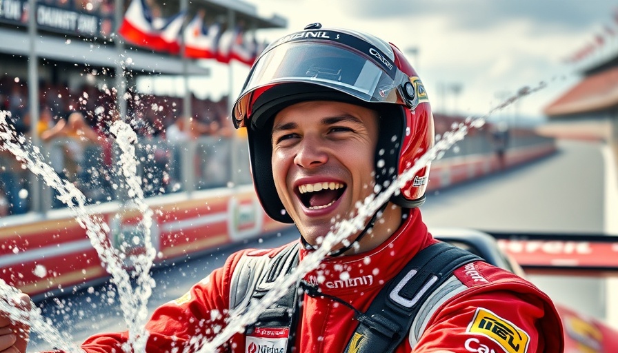 Isack Hadjar Formula 1 performance celebration with champagne spray.