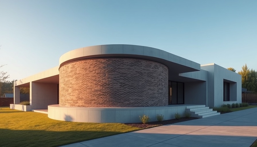Sanctum House architecture with circular and concrete elements.