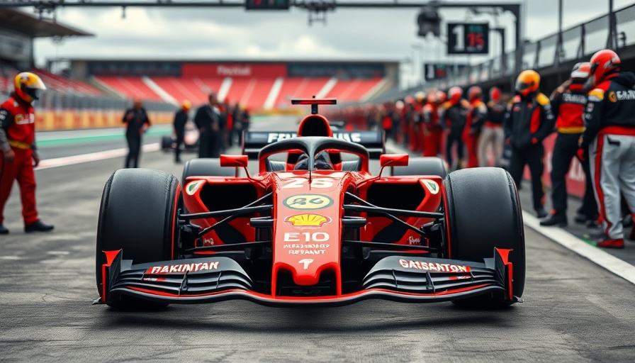 Formula 1 car with team logos in pit lane, highlighting suboptimal setup choices.