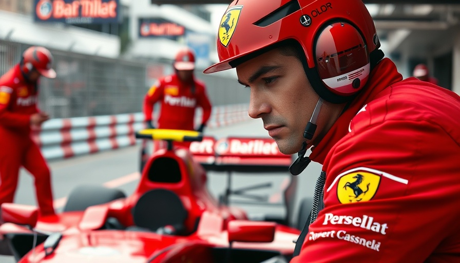 Ferrari F1 team prepares car in Baku pit lane.