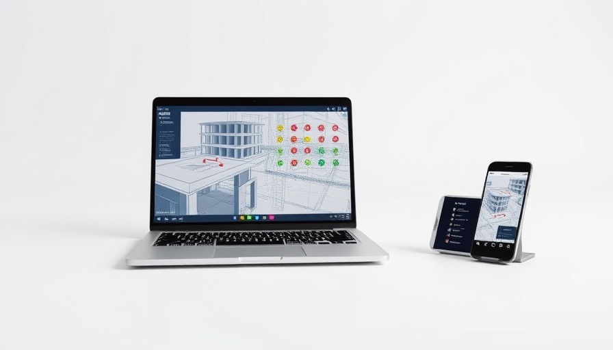 Digital interface showing construction blueprints on devices for structured data AI construction.