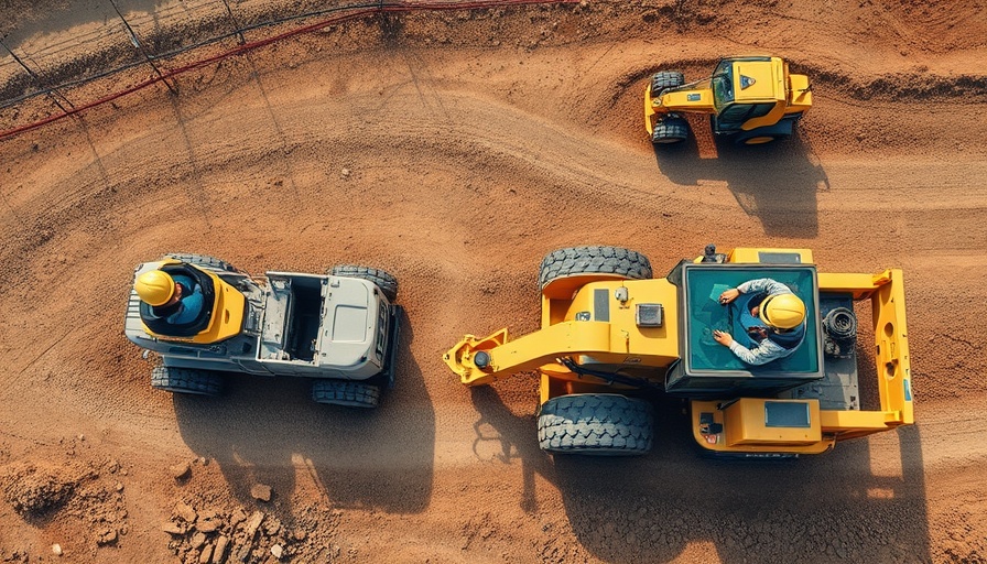 Aerial view of workers using machinery in solar construction automation.