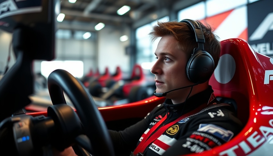 Man in Formula One simulator for Boston's Formula One ambitions.