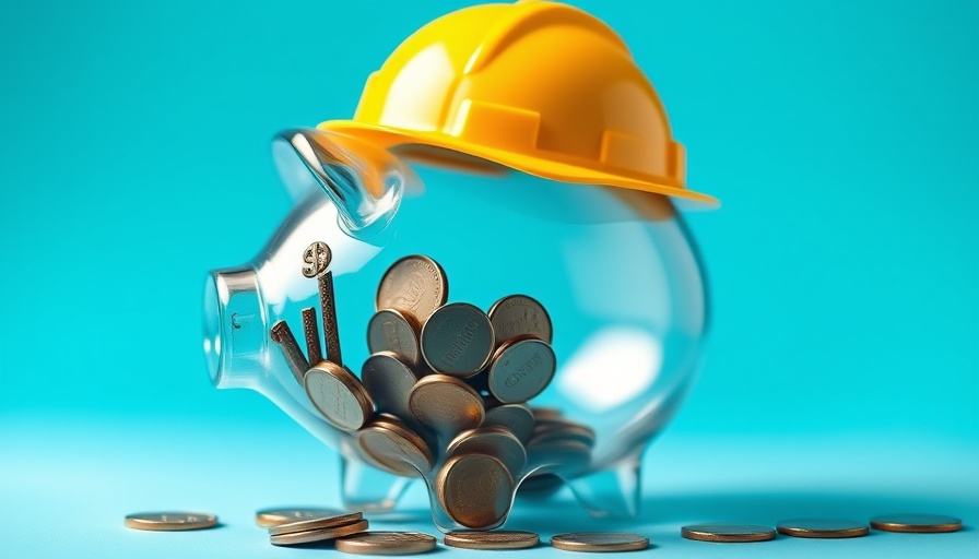 Transparent piggy bank with helmet symbolizing growth in construction.