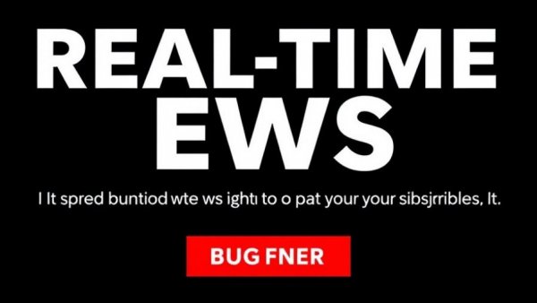 Real-time news banner urging subscriptions, bold contrasting design.