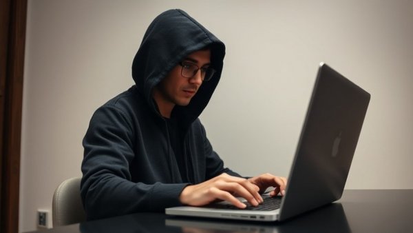 Hooded person typing on laptop in hacking scenario related to 700Credit data breach.